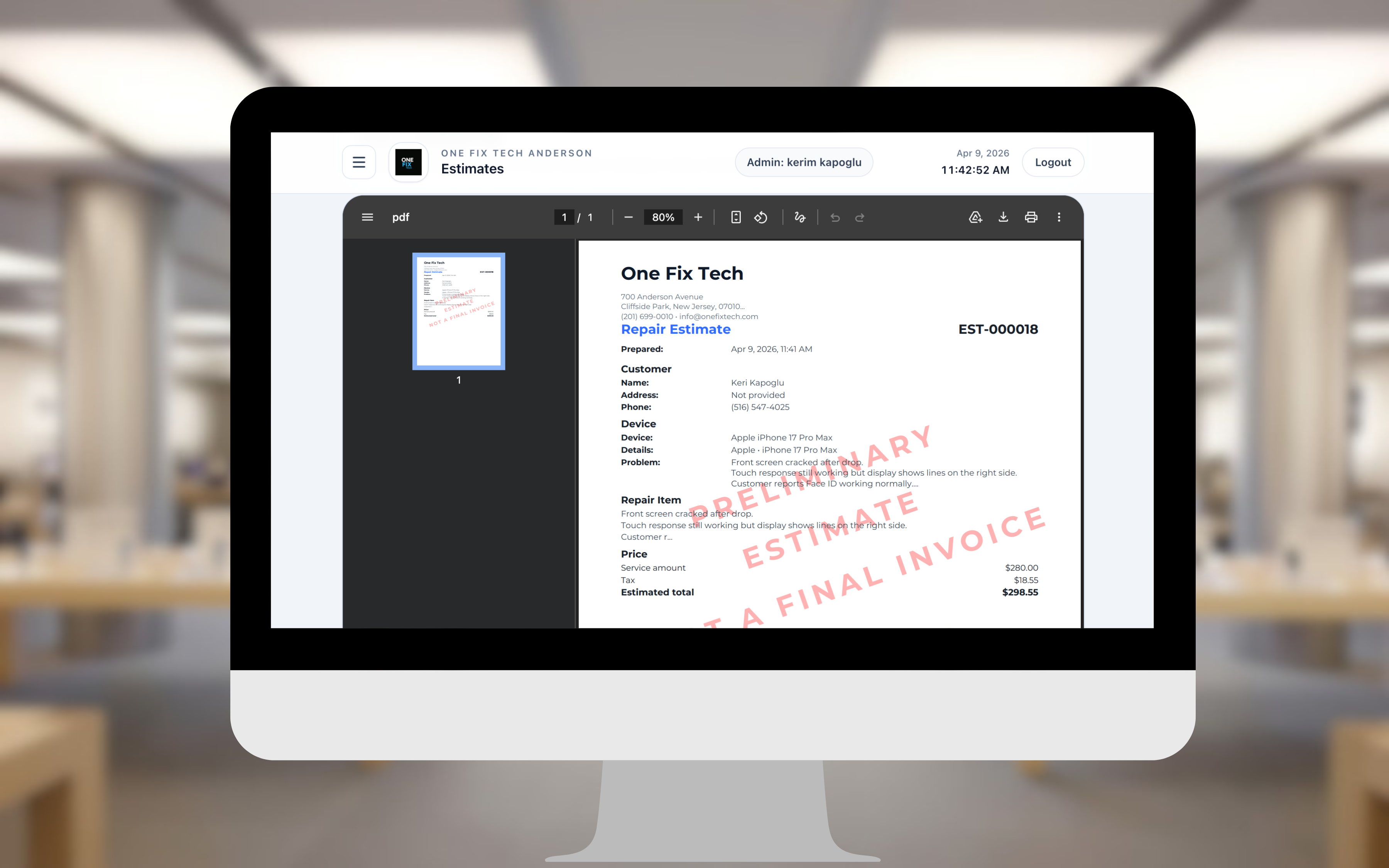 Professional repair estimate preview